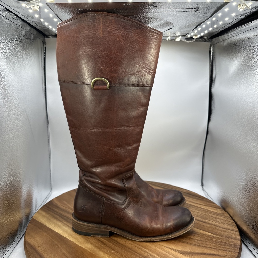 Frye Melissa D Ring Tall Knee High Riding Boots Brown Leather Western Women's 6B
